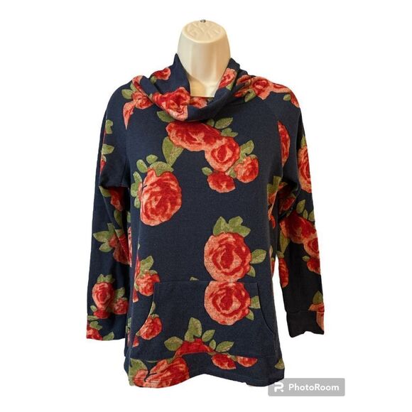 Runway Ready Couture Cowl Neck Long Sleeve Knit Floral- Small - Picture 1 of 7